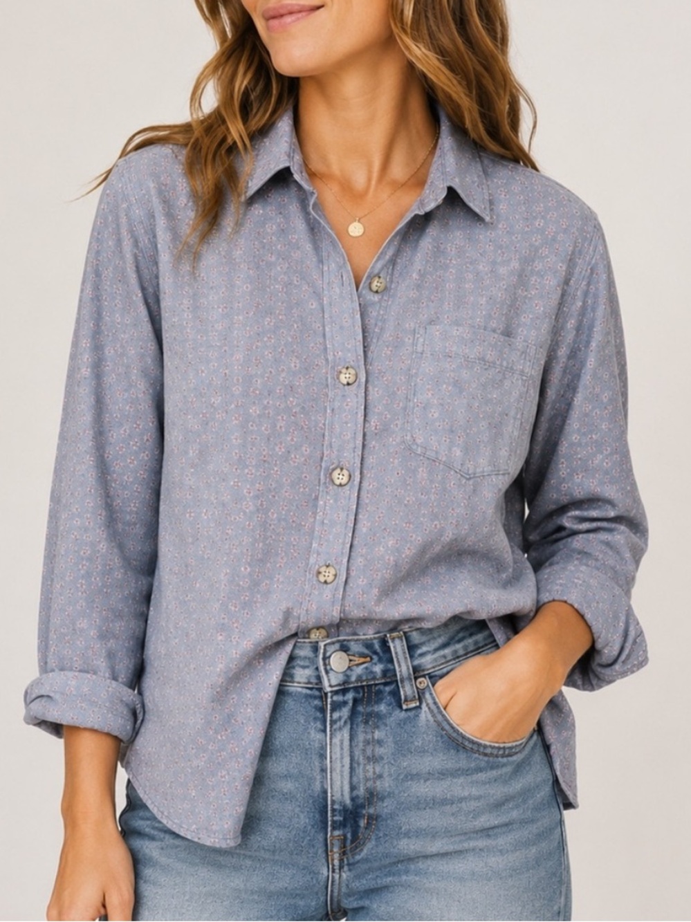FatFace XL Blue Ditsy Floral 100% Cotton Button Down Shirt Cottagecore
